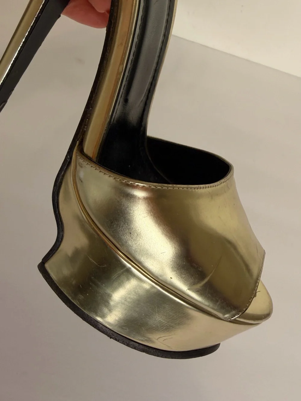 Roberto Cavalli Metallic Gold Platform Stiletto Sandals with Ankle Strap